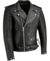 Men Black Leather Biker Jacket with Side Laces