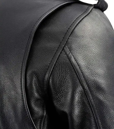 Men Black Leather Biker Jacket with Side Laces Closer