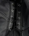 Men Black Leather Biker Jacket with Side Laces Look
