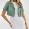 Mint Green Cropped Leather Motorcycle Jacket