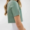 Mint Green Cropped Leather Motorcycle Jacket Side Look