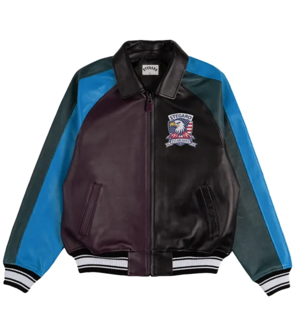 Multicolor Varsity Leather Jacket On Sale