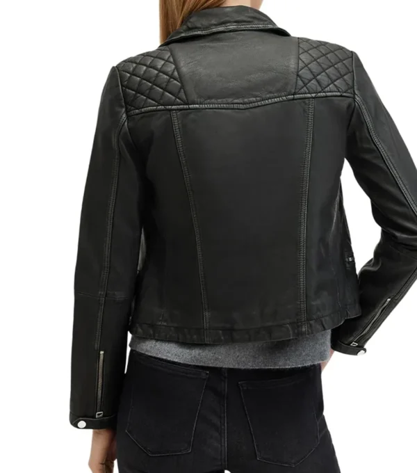Quilted Shoulder Biker Jacket for Women Back