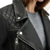 Quilted Shoulder Biker Jacket for Women Closer