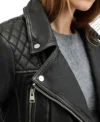 Quilted Shoulder Biker Jacket for Women Closer