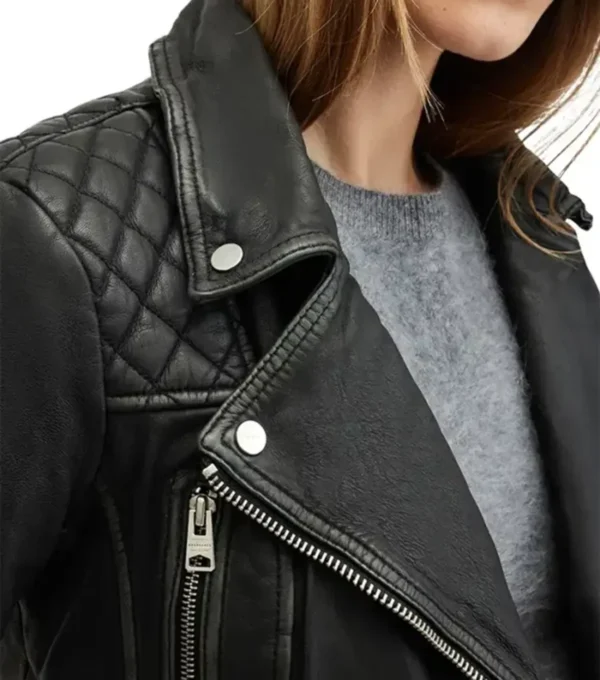 Quilted Shoulder Biker Jacket for Women Closer