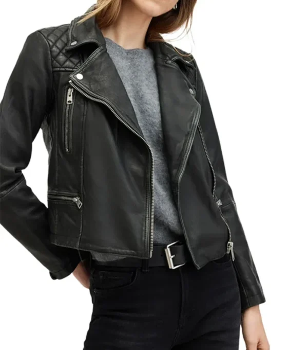 Quilted Shoulder Biker Jacket for Women on Sale