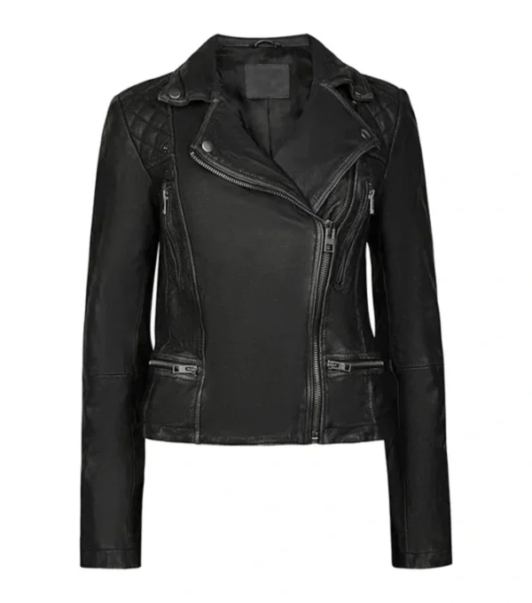 Quilted Shoulder Biker Jacket for Womens