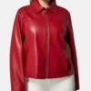Red Zipper Leather Jacket for Women