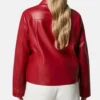 Red Zipper Leather Jacket for Womens