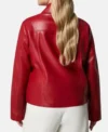 Red Zipper Leather Jacket for Womens