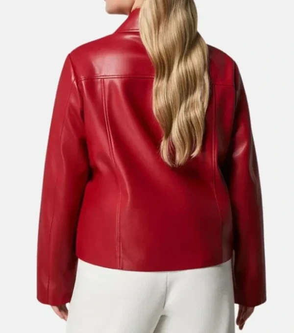 Red Zipper Leather Jacket for Womens