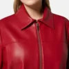 Red Zipper Leather Jacket for Women Front
