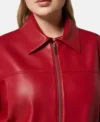 Red Zipper Leather Jacket for Women Front