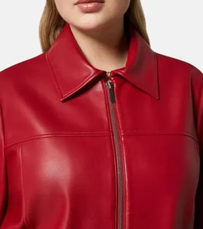 Red Zipper Leather Jacket for Women Front