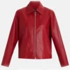 Red Zipper Leather Jacket for Womens