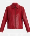 Red Zipper Leather Jacket for Womens
