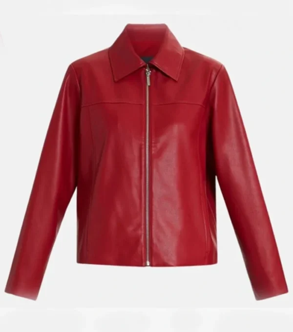 Red Zipper Leather Jacket for Womens