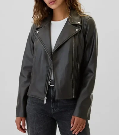Simple Black Biker Leather Jacket for Women