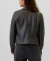 Simple Black Biker Leather Jacket for Women Back
