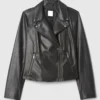 Simple Black Biker Leather Jacket for Women Front