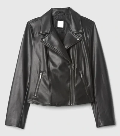 Simple Black Biker Leather Jacket for Women Front
