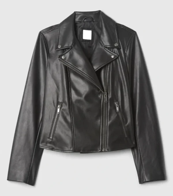 Simple Black Biker Leather Jacket for Women Front