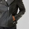 Simple Black Biker Leather Jacket for Women Pocket