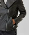 Simple Black Biker Leather Jacket for Women Pocket