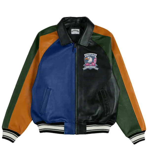 Stegaro Multicolor Varsity Leather Jacket