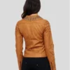 Studded Collar Brown Biker Leather Jacket Back