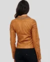 Studded Collar Brown Biker Leather Jacket Back