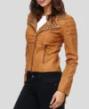 Studded Collar Brown Biker Leather Jacket Side Look