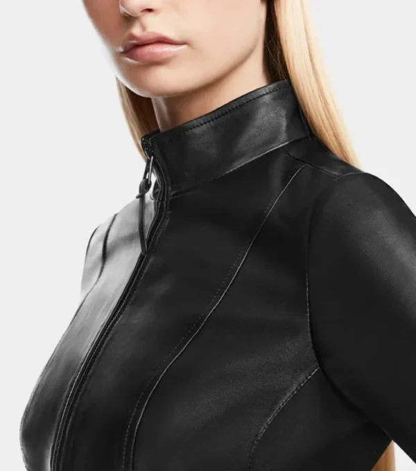Stylish Black Leather Jacket Closer