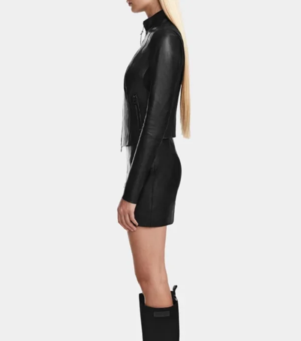 Stylish Black Leather Jacket Side Look