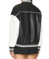 Stylish Black and White Leather Varsity Jacket Back