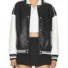 Stylish Black and White Leather Varsity Jacket Front