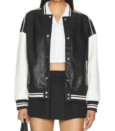 Stylish Black and White Leather Varsity Jacket Front