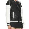 Stylish Black and White Leather Varsity Jacket Side Look