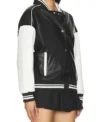 Stylish Black and White Leather Varsity Jacket Side Look