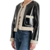Stylish Open Style Black Leather Jacket Side Look