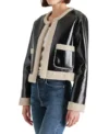 Stylish Open Style Black Leather Jacket Side Look