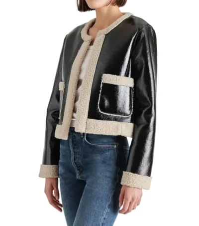 Stylish Open Style Black Leather Jacket Side Look