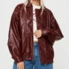 Stylish Oversized Burgundy Leather Bomber Jacket