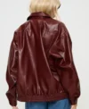Stylish Oversized Burgundy Leather Bomber Jacket Back