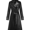 Stylish Women's Black Leather Trench Coat