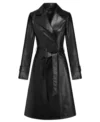 Stylish Women's Black Leather Trench Coat
