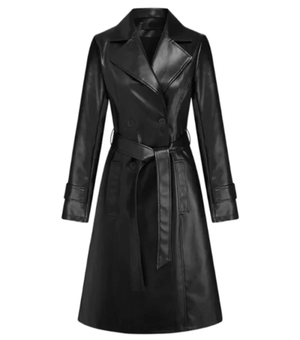 Stylish Women's Black Leather Trench Coat