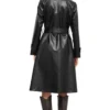 Stylish Women's Black Leather Trench Coat Back