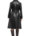 Stylish Women's Black Leather Trench Coat Back